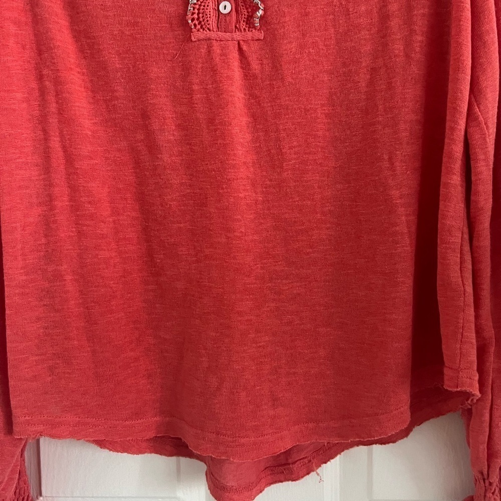 Free People CAMELIA SIESTA FIESTA CROCHET TRIM LONG SLEEVE TOP EUC! Size small. - Picture 4 of 8
